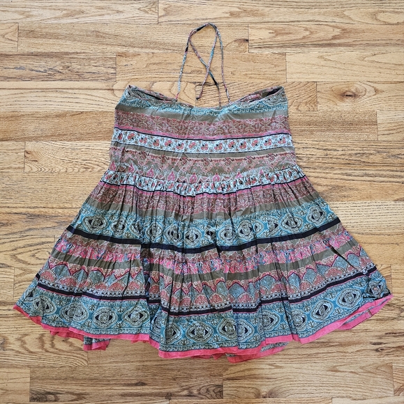 Angie Size L Boho Mini Halter Dress (OR Skirt!) Multicolor Made in India Sequin - Picture 5 of 7